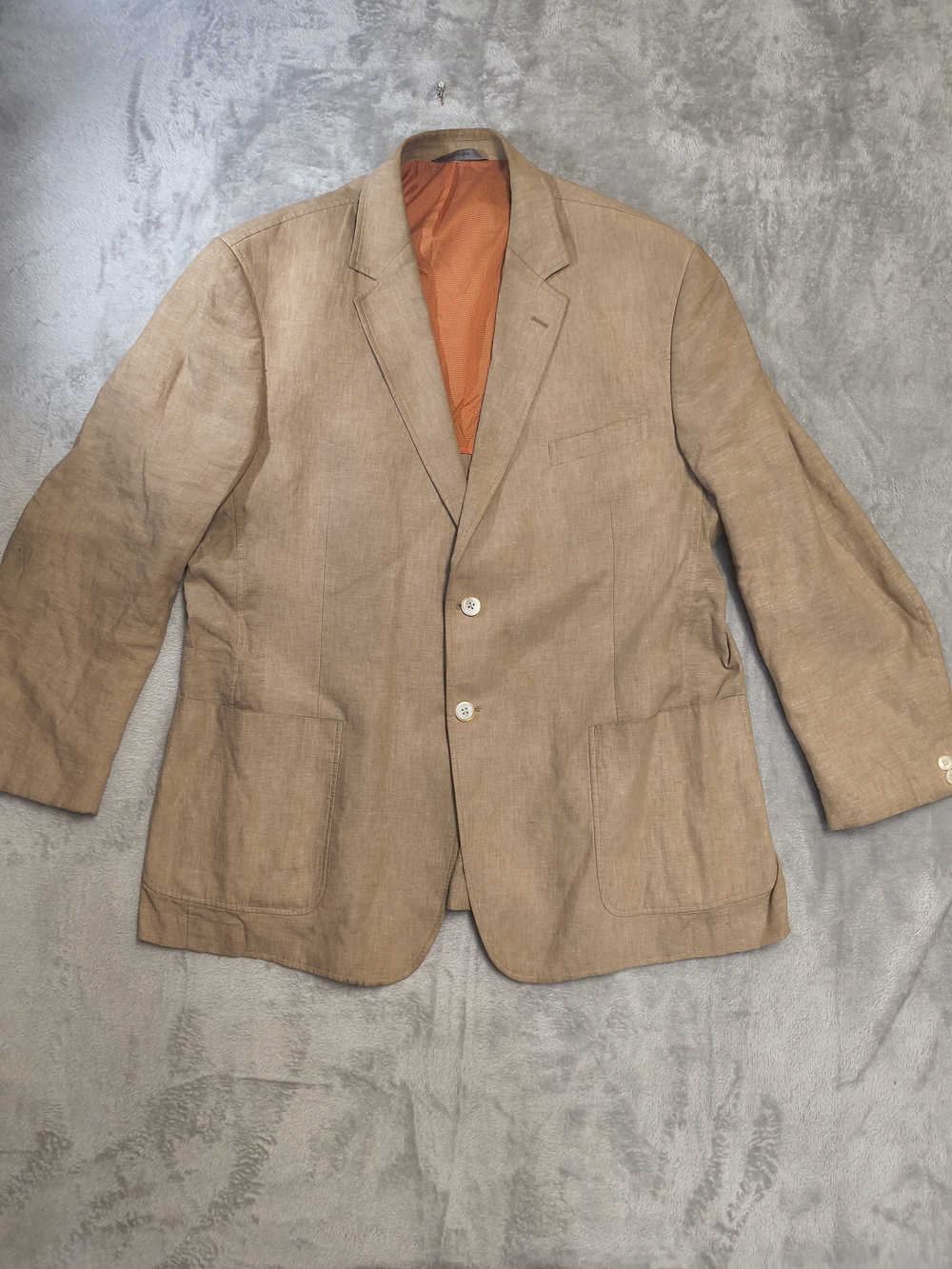 Alan Flusser Men's Tan Linen Blazer - Classic Two-Button Jacket